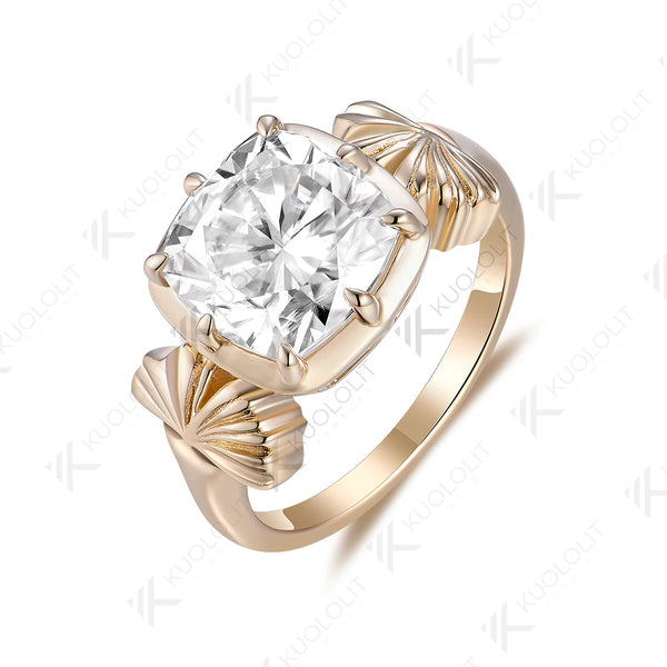 Kuololit 3.5ct Cushion Moissanite Ring for Women 585 14K 10K Yellow Gold Cushion Solitaire Halo Ring for Engagement Christmas