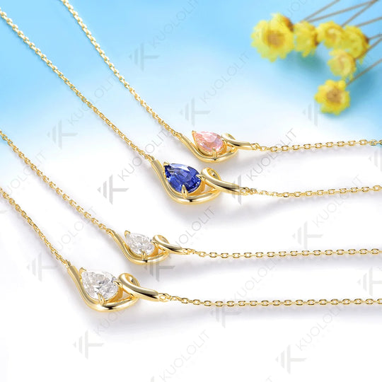 Kuololit 3CTW Double Moissanite Necklace for Women Solid 14K 10K 585 Yellow Gold Necklace for Anniversary Christmas Gifts Party