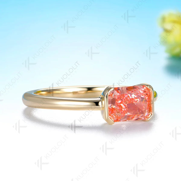 Kuololit 1CT IGI Fancy Intense Pink Lab Diamonds Custom Ring for Women Solid 14K 10K  Yellow Gold Engagement Ring for Christmas