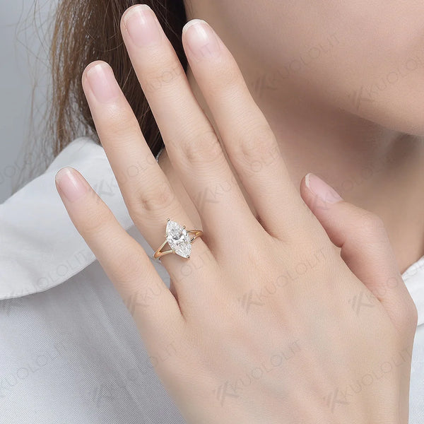 Kuololit 4CT Marquise cut Moissanite Ring for Women Solid 14K 10K 585 PT950 Gold Silver Yellow Gold Marquise for Engagement Wedding Christmas