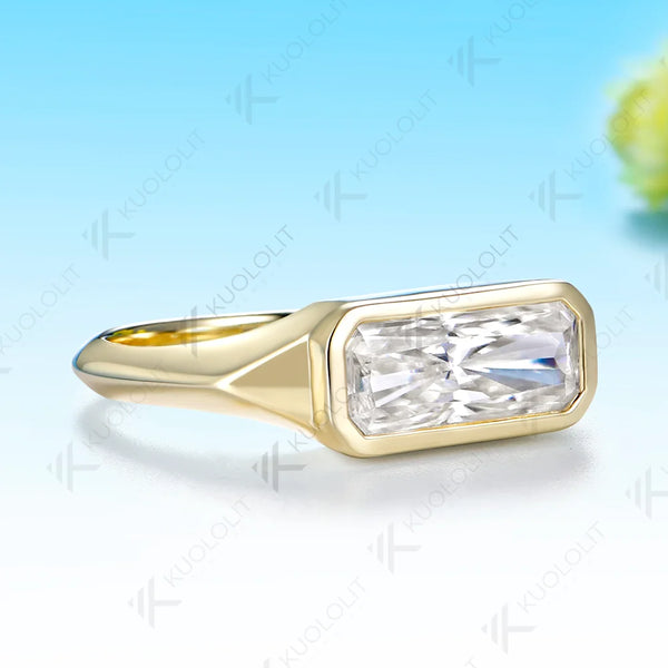 Kuololit 2CT Moissanite Custom Ring for Women Solid 14K 10K 585 Yellow Gold Radiant Cut Engagement Ring for Christmas Gifts