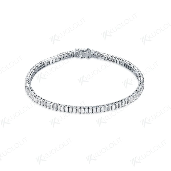 Kuololit 2CTW Moissanite Bracelets for Women Men 14K 10K 585 Solid Gold Silver Emerald Cut  for Engagement Classic Christmas