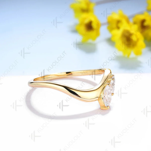 Kuololit 0.45CTW Marquise Cut Moissanite D/VS1 Rings for Women Solid 18K 14K  Yellow Gold  Wedding Band for Anniversary Custom