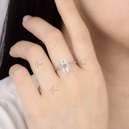 Kuololit 3CT OMC Cushion Cut Cyan Moissanite Ring for Women Solid 14K 10K 585 White Gold Engagement Ring for Christmas Gifts Party