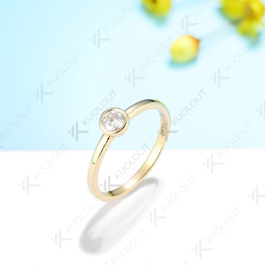 Kuololit 0.3ct Lab Grown Diamond Ring for Women PT950 Soild 10K 14K Yellow Gold Bezel Set Diamond Ring  for Engagement Christmas Gifts