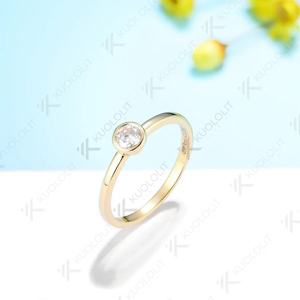 Kuololit 0.3ct Lab Grown Diamond Ring for Women PT950 Soild 10K 14K Yellow Gold Bezel Set Diamond Ring  for Engagement Christmas Gifts