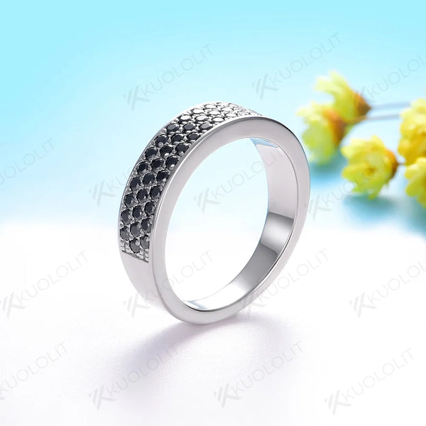 Kuololit 0.94CTW Black Moissanite Band for Men Women Solid 14K 10K Gold Ring for Anniversary Engagement Gifts Party Christmas