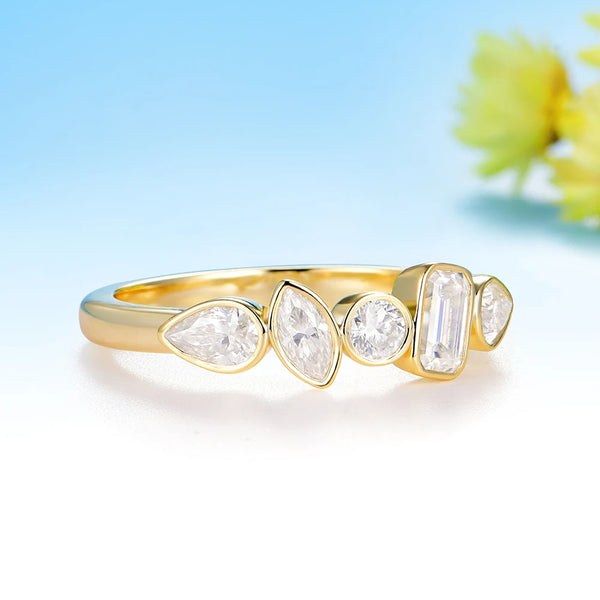 Kuololit 1.4CTW Moissanite Custom Set Ring for Women Solid 14K 10K 585 Yellow Gold Eternity Half Band for Christmas Gifts Party