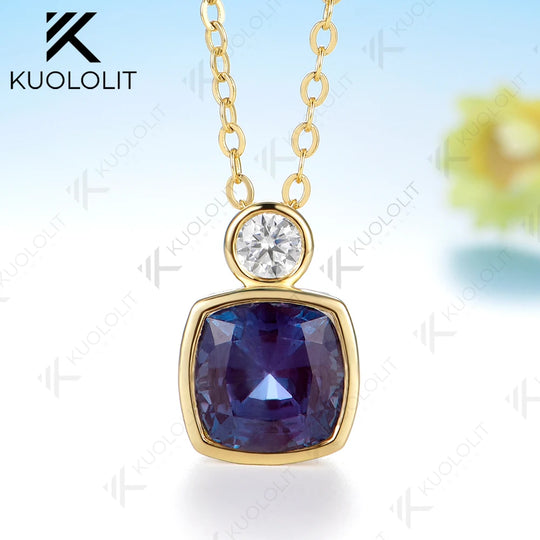 Kuololit 2.7CTW Lab Grown Alexandrite Moissanite Necklace for Women Solid 14K 10K Yellow Gold Pedant for Engagement Christmas