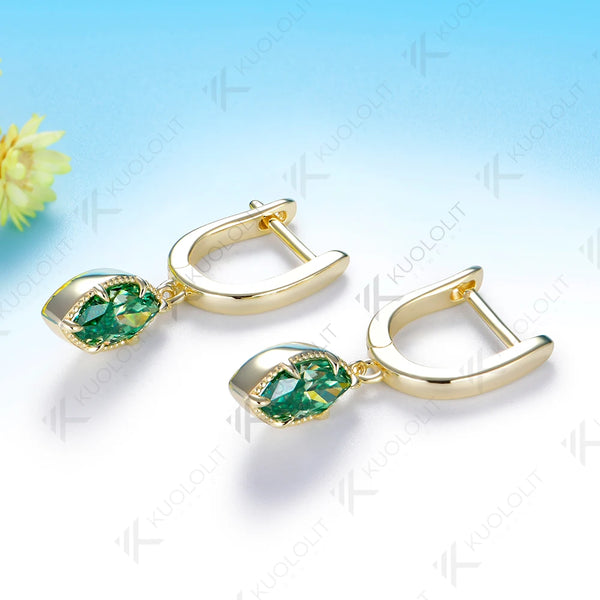 Kuololit 2CTW Cyan Moissanite Marquise Custom Clip Earrings for Women Solid 14K 10K 585 Yellow Gold Clip Earrings for Christmas