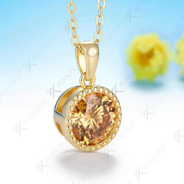 Kuololit 3CT Champagne Moissanite Necklace for Women Solid 585 14K 10K Yellow Gold Custom Necklace for Christmas Anniversary