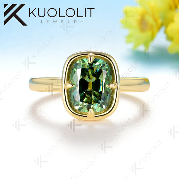 Kuololit 3CT OMC Cushion Cyan Champagne Moissanite Engagement Ring for Women Soild 10K 14K Yellow Gold  Ring for Christmas Gifts Party Anniversary