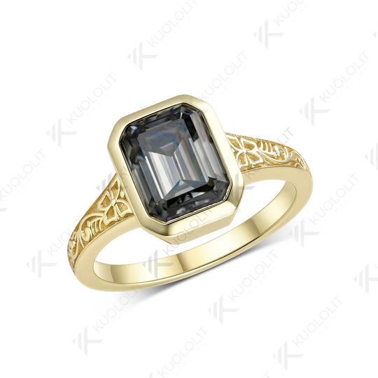Kuololit 3CT Grey Moissanite Engagement Ring for Women Solid 14K 10K 585 Yellow Gold  Ring for Christmas Party Anniversary