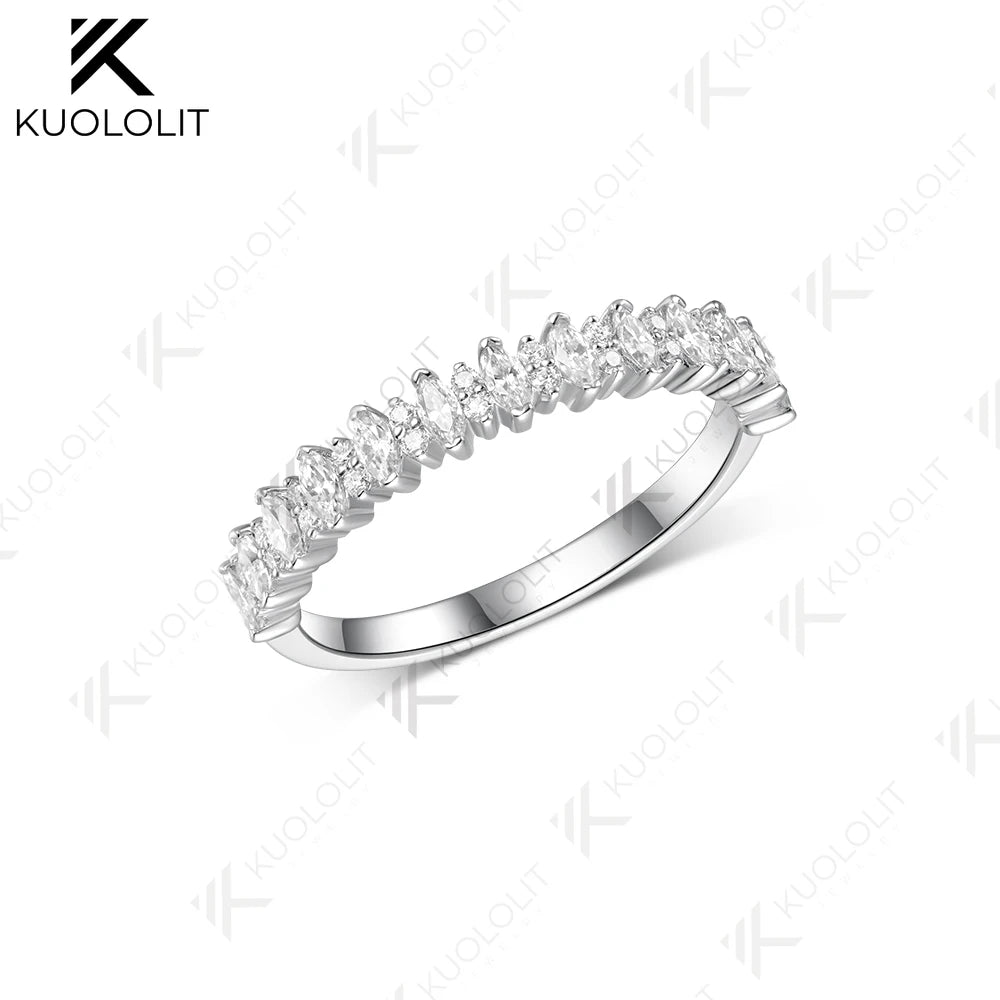 Kuololit 0.8CTW Lab Grown Diamonds Marquise Ring for Women Solid 14K10K 585 White Gold Engagement Ring for Christmas Gifts Party