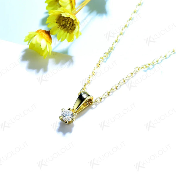 Kuololit Lab Grown Diamonds Necklaces for Women 18K 14K Yellow Gold Round Shape Pendant with Chain with NGIC for Party Christmas