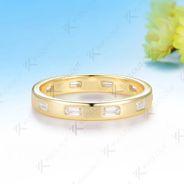 Kuololit 1CTW Emerald Cut Moissanite Custom Ring for Men Women Solid 14K 10K 585 Yellow Gold Wedding Band for Christmas Luxury