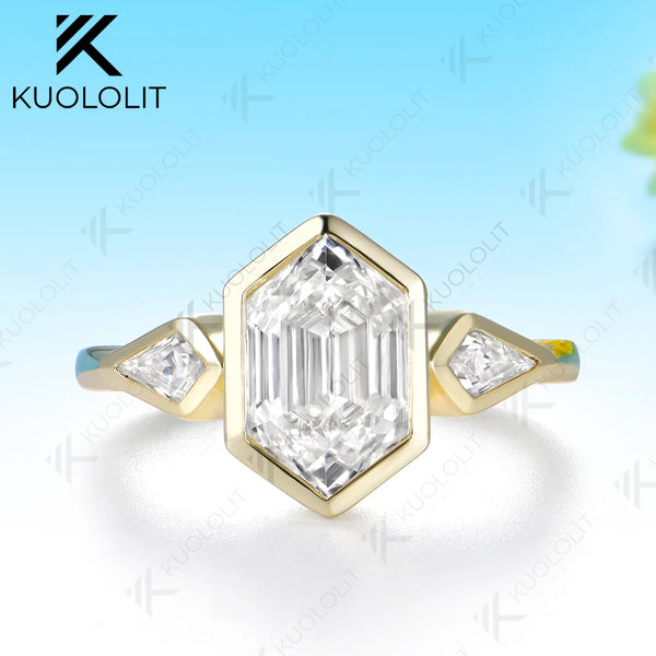 Kuololit 3.5CT Hexagon Cut Custom Ring for Women Solid 14K 10K 585 Yellow Gold Engagement Ring for Christmas Gifts Party