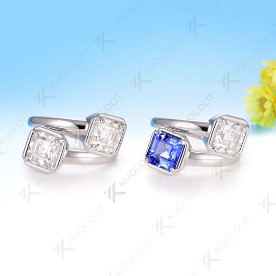 Kuololit 4CTW Moisssanite Lab Grown Sapphire for Women Solid 14K 10K 585 White Gold Asscher Cut for Engagement Wedding Christmas