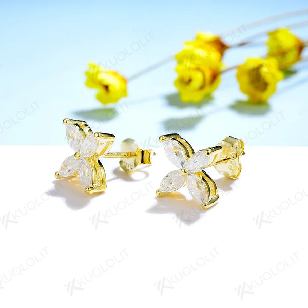Kuololit Marquise Moissanite Earrings Necklace for Women solid 18K 14K Gold 925 silver Flower Earrings and Necklace for party