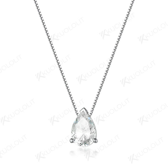 Kuololit 2CT Pear Cut Moissanite Necklaces for Women Solid 10K 14K 18K 925 Sliver Water Drop Pendant with Chain for Engagement