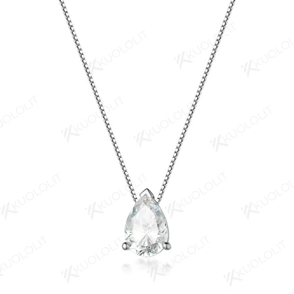 Kuololit 2CT Pear Cut Moissanite Necklaces for Women Solid 10K 14K 18K 925 Sliver Water Drop Pendant with Chain for Engagement