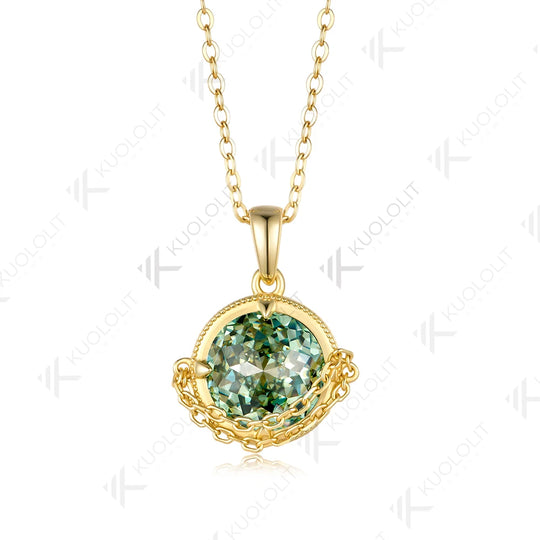 Kuololit 4CT Cyan Moissanite Jubilee Cut Necklace for Women Solid 14K 10K Yellow Gold Engagement Necklace for Christmas Gifts