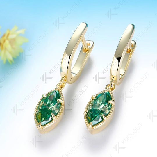 Kuololit 2CTW Cyan Moissanite Marquise Custom Clip Earrings for Women Solid 14K 10K 585 Yellow Gold Clip Earrings for Christmas