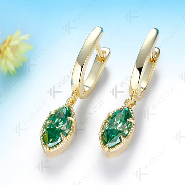 Kuololit 2CTW Cyan Moissanite Marquise Custom Clip Earrings for Women Solid 14K 10K 585 Yellow Gold Clip Earrings for Christmas
