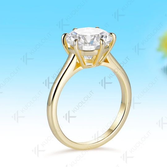 Kuololit 4CT Moissanite Custom Ring for Women Solid 14K 10K 585 Yellow Gold Brilliant Cut Engagement Ring for Christmas Gift