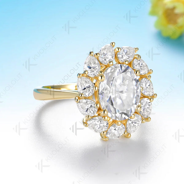 Kuololit 3CT Oval Moissanite Custom Ring for Women Solid 14K 10K 585 Yellow Gold for Christmas Engagement Anniversary Gift Party