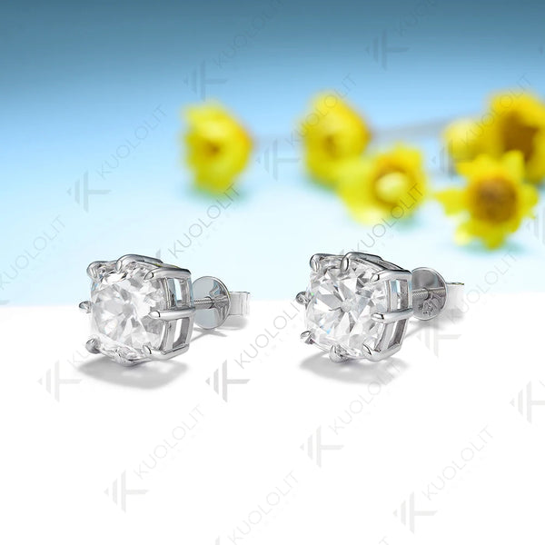 Kuololit 5CTW OMC Cushion Moissanite Earrings for Women Solid 18K 14K 10K 585 Gold Earrings for Engagement Wedding Christmas