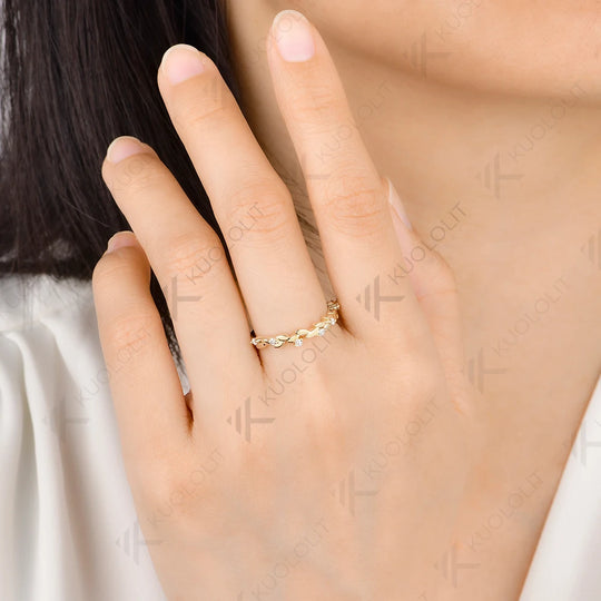 Kuololit 0.1CTW Lab Grown Diamonds Wheat Ear Custom Ring for Women Solid 14K 10K Yellow Gold Band for Anniversary Christmas Gift