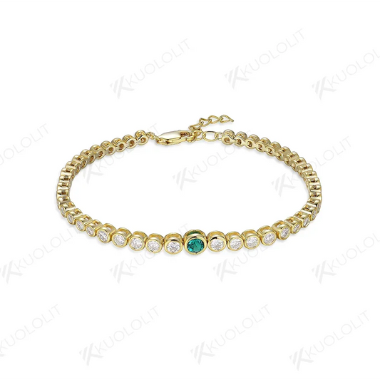 Kuololit Lab Grown Emerald Moissanite Graduated Bracelet for Women Men 585 14K 10K Adjustable for Engagement Wedding Christmas