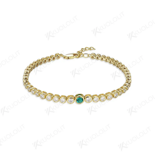 Kuololit Lab Grown Emerald Moissanite Graduated Bracelet for Women Men 585 14K 10K Adjustable for Engagement Wedding Christmas