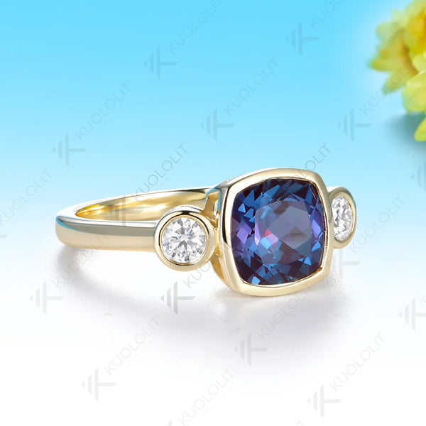 Kuololit 2.5CT Lab Grown Alexandrite Custom Ring for Women Solid 14K 10K 585 Yellow Gold Engagement Ring for Christmas Gifts