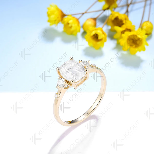 Kuololit 3CT Cushion Moissanite Rings for Women Solid 585 10K Sterling Silver Gemstone Jewelry for Wedding Engagement Christmas