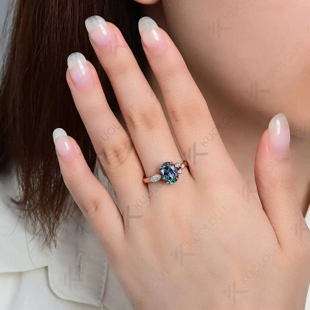 Kuololit 3CT Lab Grown Alexandrite with Moissanite Necklace for Women Solid 18K 14K 10K 585 Yellow Gold Pendant for Christmas