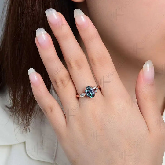 Kuololit 3CT Lab Grown Alexandrite with Moissanite Necklace for Women Solid 18K 14K 10K 585 Yellow Gold Pendant for Christmas