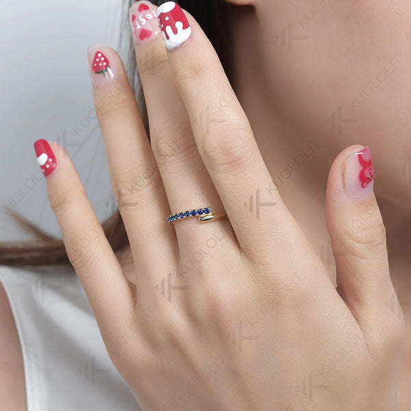 Kuololit 0.33CTW Lab Grown Blue Sapphire Band Rings for Women Solid 18K 14K 10K Gold Wedding Band Ring for Engagement Christmas