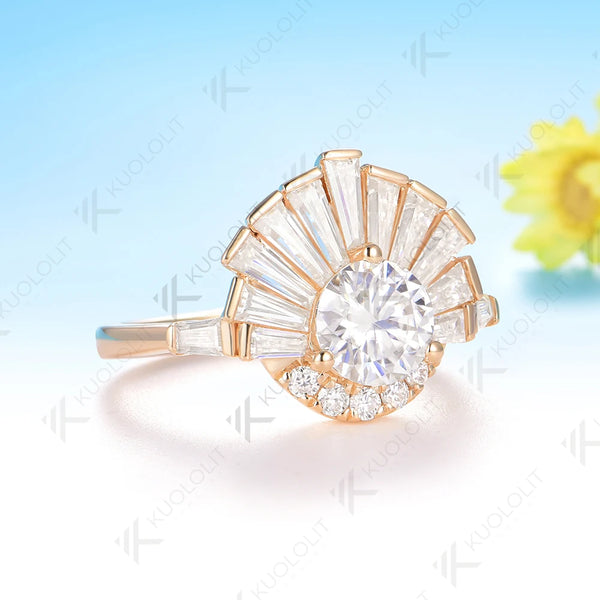 Kuololit 1CT Round Moissanite Custom Engagement Ring for Women Solid 14K 10K 585 Rose Gold Ring for Christmas Gifts Jewelry