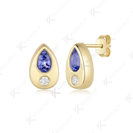 Kuololit Lab Grown Sapphire Diamonds Earrings for Women Solid 14K 10K 585 Yellow Gold Stud Earring for Christmas Gifts New