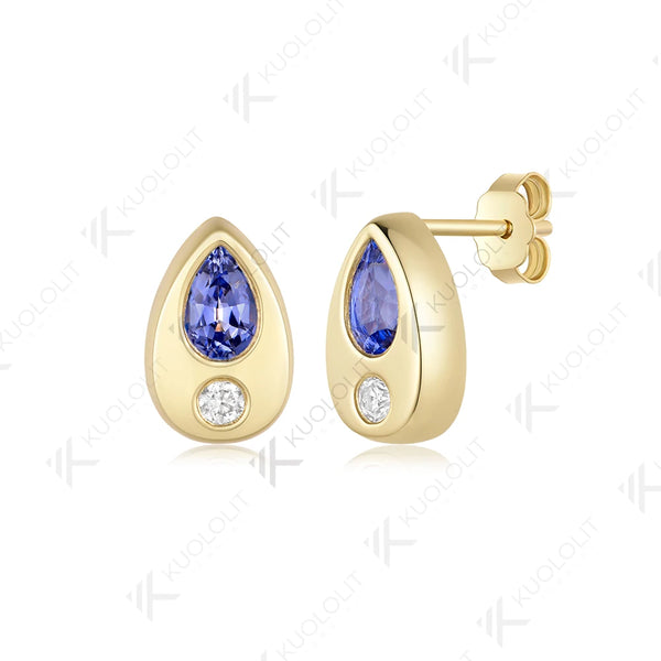 Kuololit Lab Grown Sapphire Diamonds Earrings for Women Solid 14K 10K 585 Yellow Gold Stud Earring for Christmas Gifts New