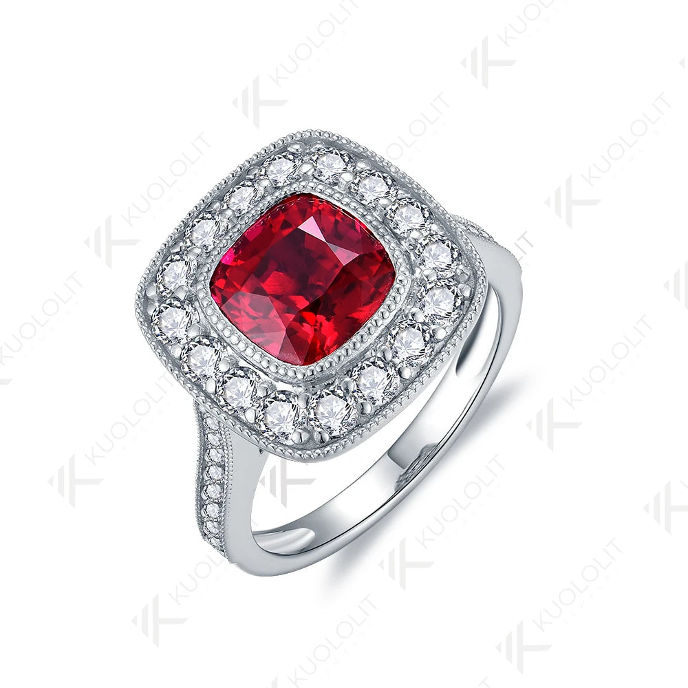 Kuololit 2.5CT Lab Grown Ruby Gemstone Ring for Women Solid 18K 14K 10K 585 Yellow Gold Moissanite Ring for Engagement Christmas