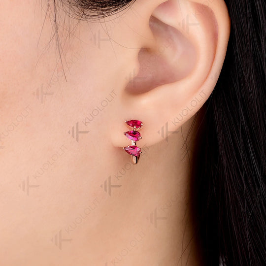 Kuololit 2.1CTW Lab Grown Ruby Hoop Earrings for Women Solid 14K 585 Rose Gold Clip Earrings for Classic Christmas Gifts Luxury