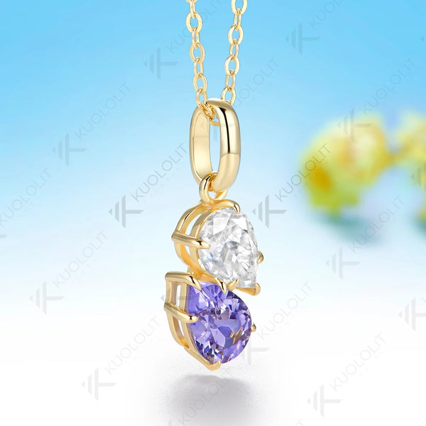 Kuololit 3CTW Lavender Sapphire Moissanite Necklace for Women Solid 585 14K 10K Yellow Gold Necklace for Christmas Gift Party