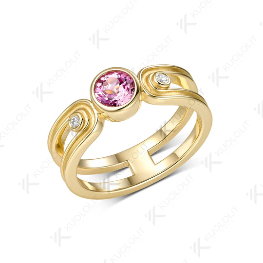 Kuololit 0.5CT Lab Grown Pink Sapphire Diamonds Custom Ring for Women Solid 14K 10K Yellow Gold for Anniversary Christmas Gifts