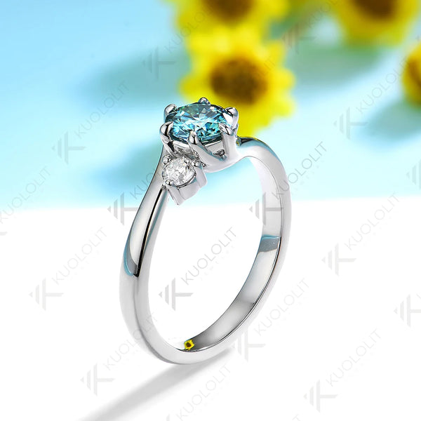 Kuololit 0.5CT Cyan Moissanite Ring for Women Solid 585 14K 10K Gold Ring for Anniversary Engagement Gifts Christmas Wedding