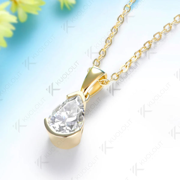 Kuololit 1.5ct Pear Cut Moissanite Necklace for Women Solid 585 14K 10K Yellow Gold Necklace for Christmas Gifts Engagement Party