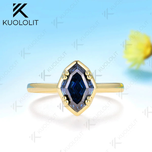 Kuololit 2CT Original Blue Moissanite Olive Shape Ring for Women Solid 14K 10K Yellow Gold Engagement Ring for Christmas Gifts