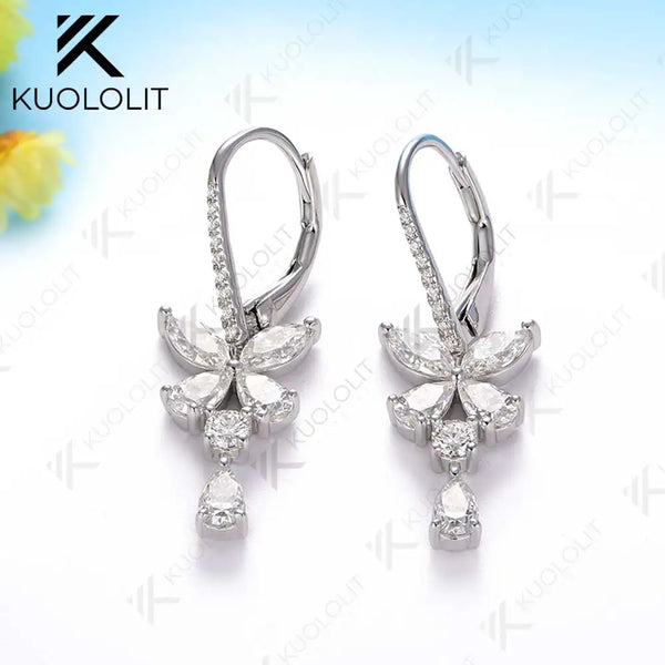 Kuololit Moissanite Hoop Earrings for Women Solid 14K 10K 585 Yellow Gold Marquise Cut Clip Earring for Christmas Gifts Luxury